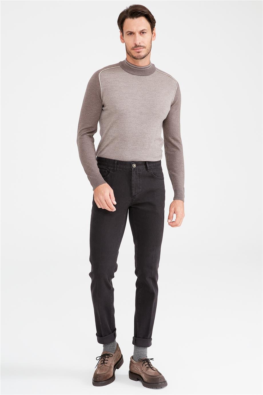 Kahverengi Pamuk Tencel Kanvas Pantolon - Image 1