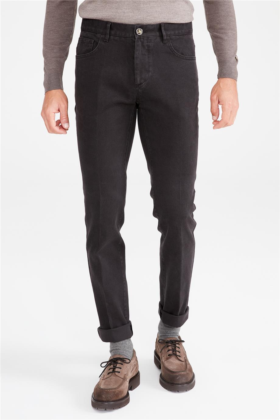 Kahverengi Pamuk Tencel Kanvas Pantolon - Image 3