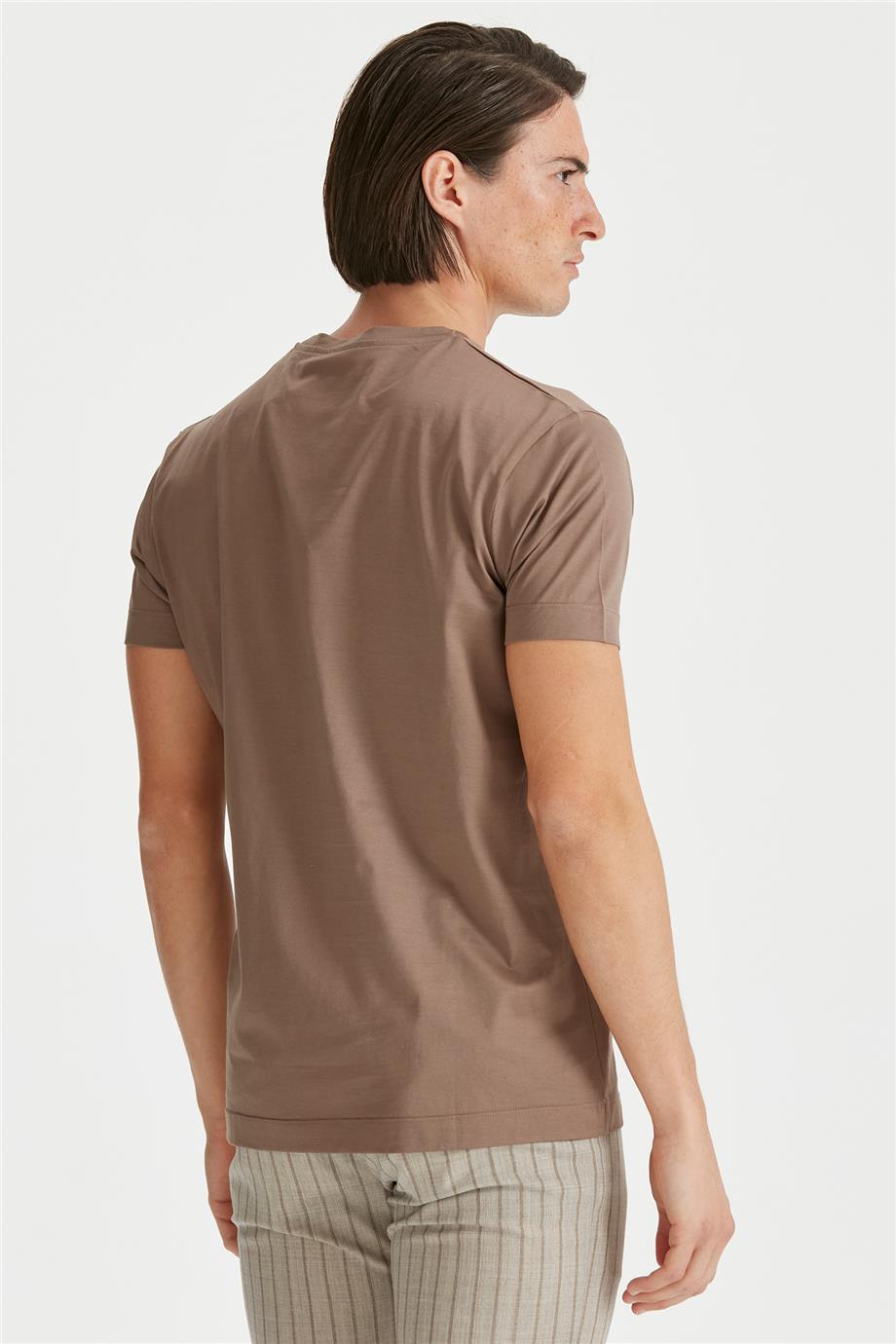 Kahverengi Sıfır Yaka T-Shirt - 4