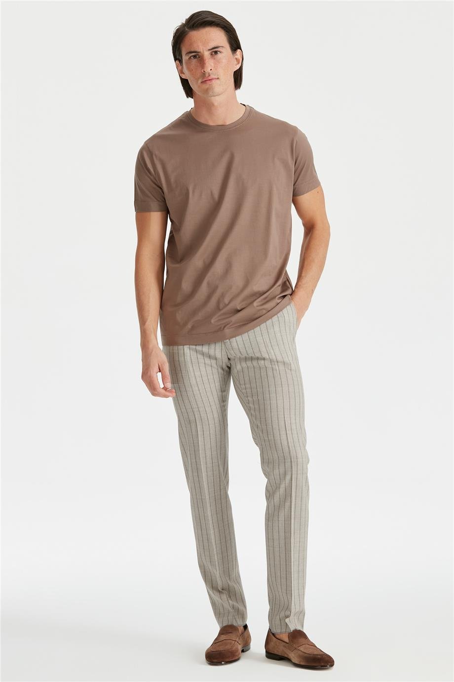 Kahverengi Sıfır Yaka T-Shirt - Image 3