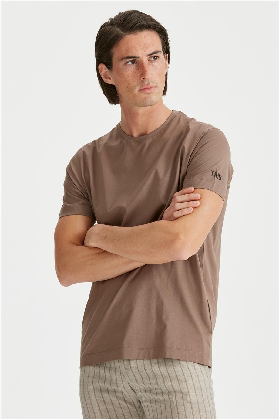 Kahverengi Sıfır Yaka T-Shirt - 5
