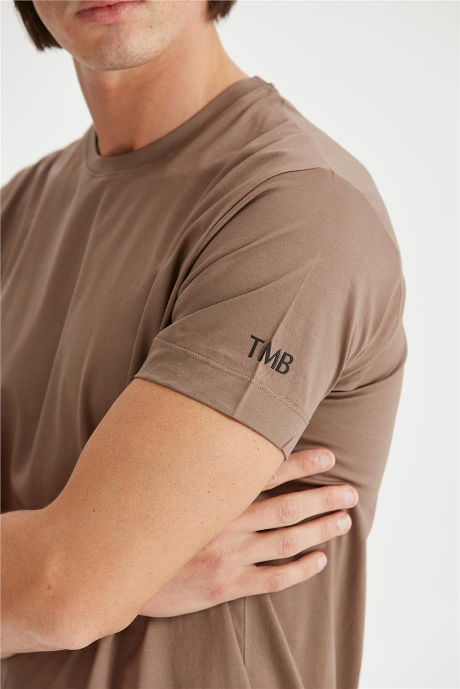 Kahverengi Sıfır Yaka T-Shirt - 6