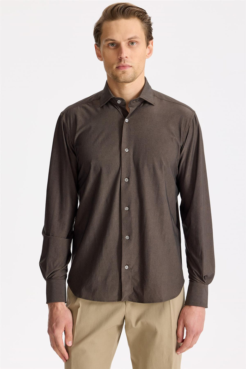 Kahverengi Teknik Kumaş Gömlek - Image 1