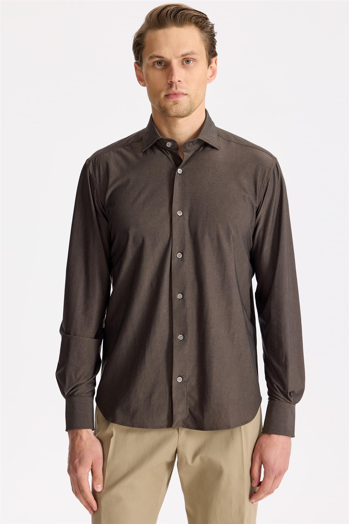 Kahverengi Teknik Kumaş Gömlek - Image 1
