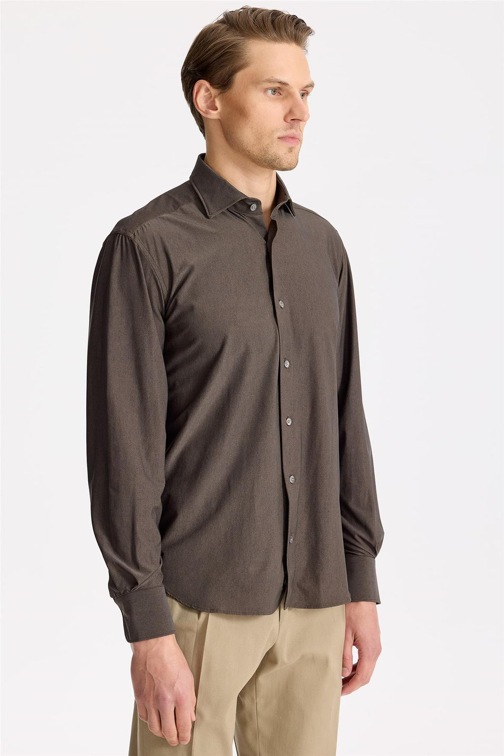 Kahverengi Teknik Kumaş Gömlek - Image 3