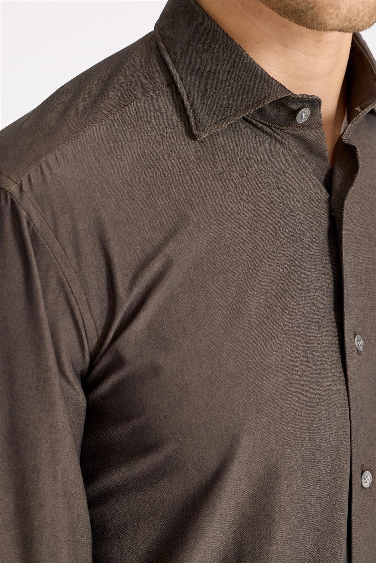 Kahverengi Teknik Kumaş Gömlek - Image 4