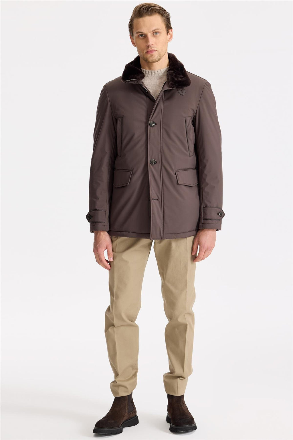 Kahverengi Yaka Kürklü Kaban - Image 3