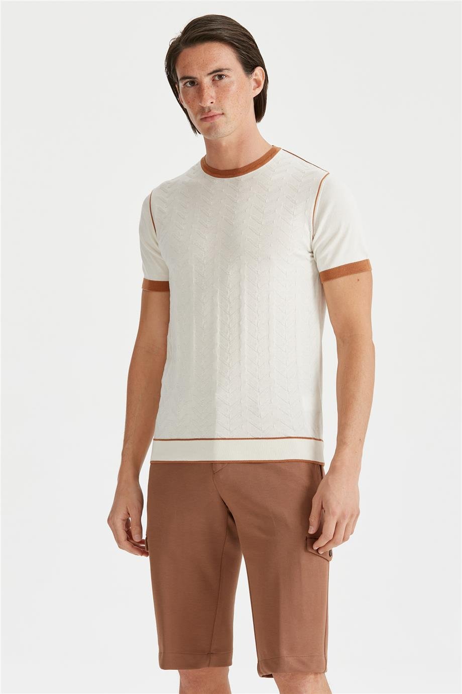 Kırık Beyaz Sıfır Yaka Pamuk Triko - Image 1