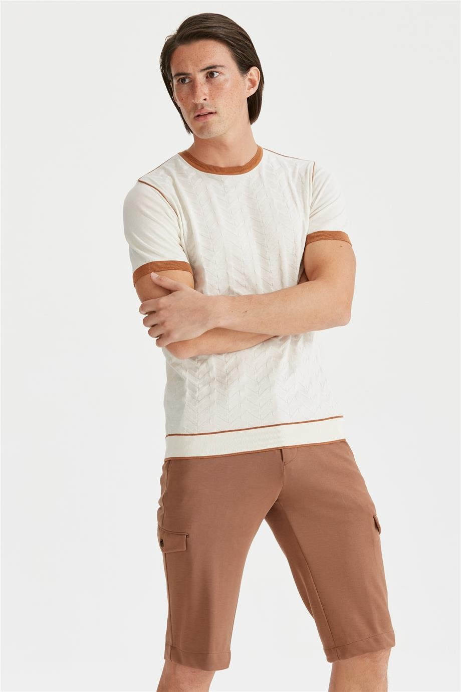 Kırık Beyaz Sıfır Yaka Pamuk Triko - Image 3