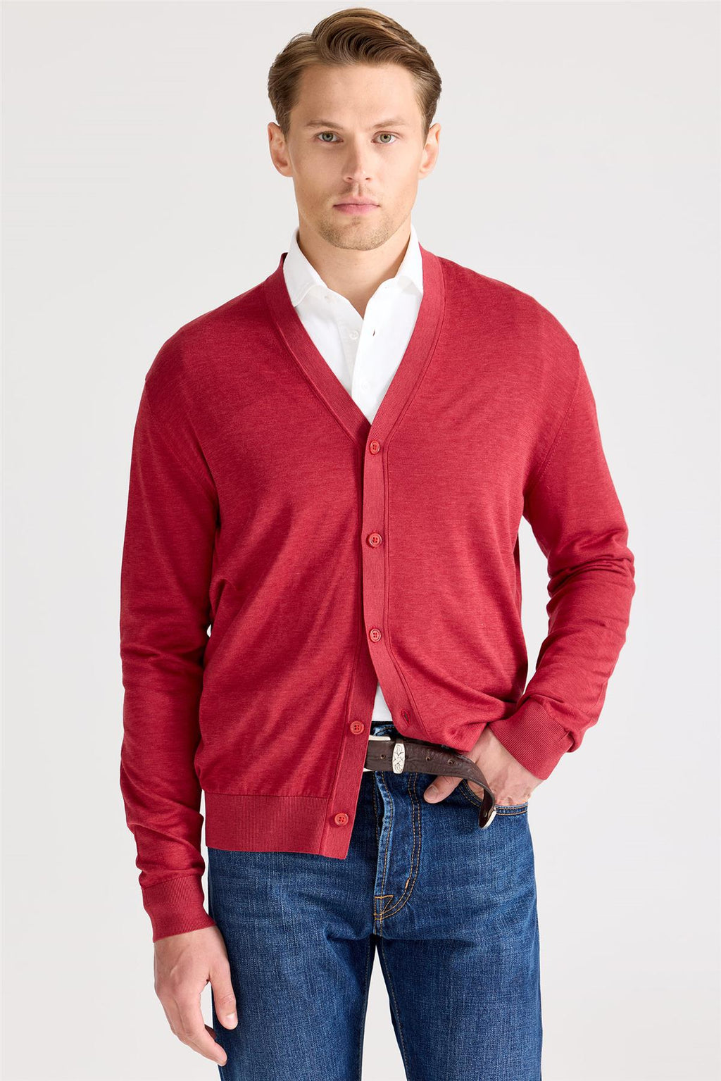 Kırmızı Pamuk İpek Hırka - Image 1