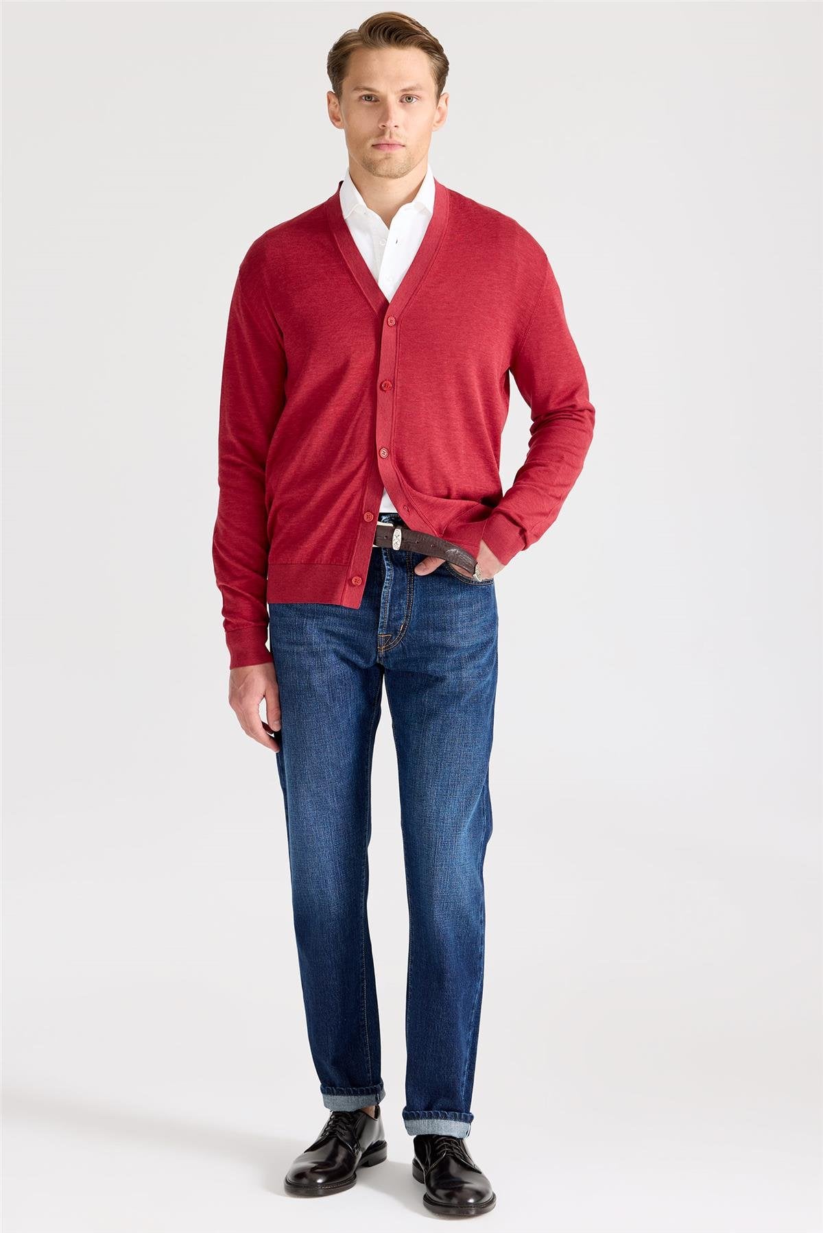 Kırmızı Pamuk İpek Hırka - Image 3