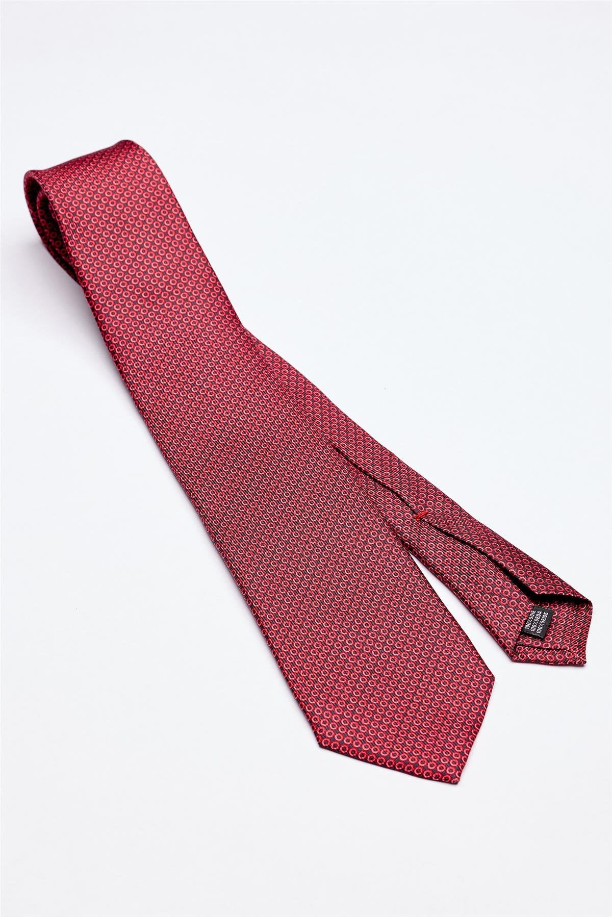 Kırmızı Puantiyeli Desenli 7 Fold İpek Kravat - Image 1