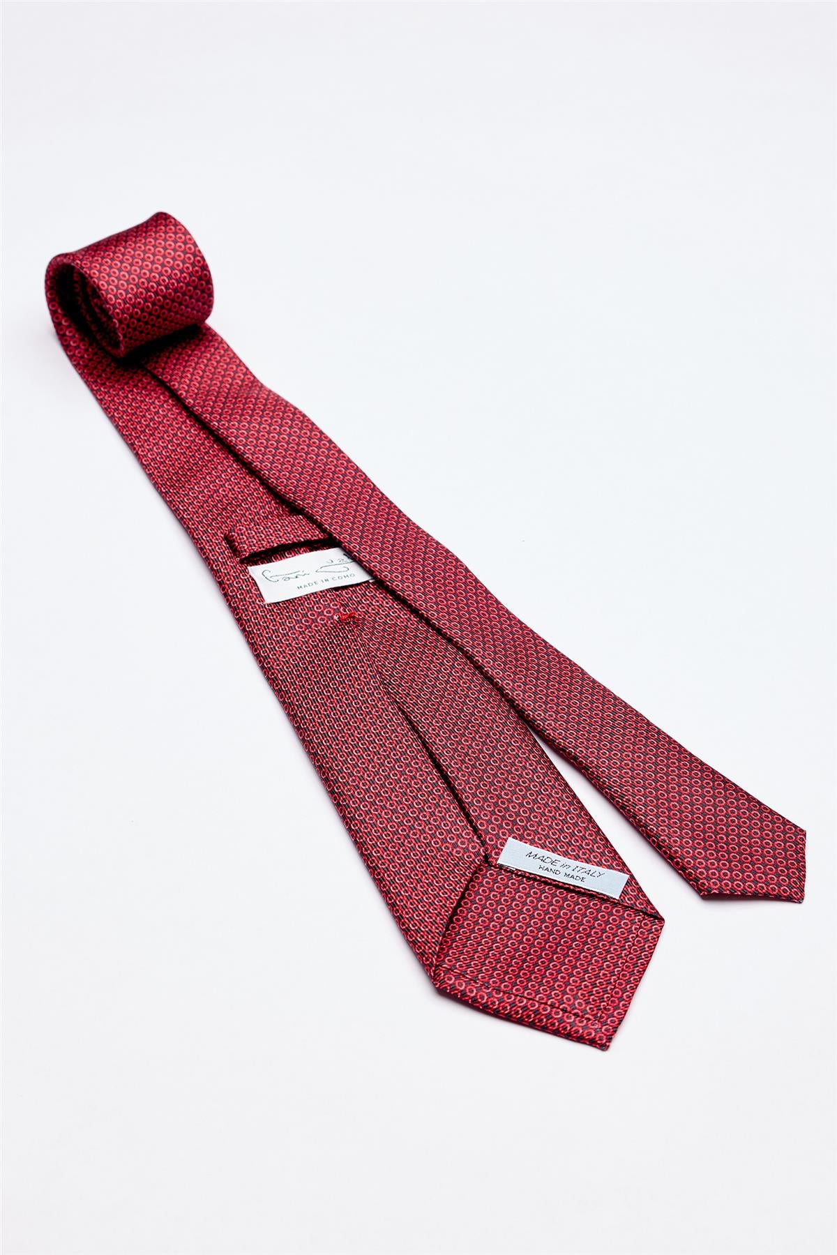 Kırmızı Puantiyeli Desenli 7 Fold İpek Kravat - Image 2