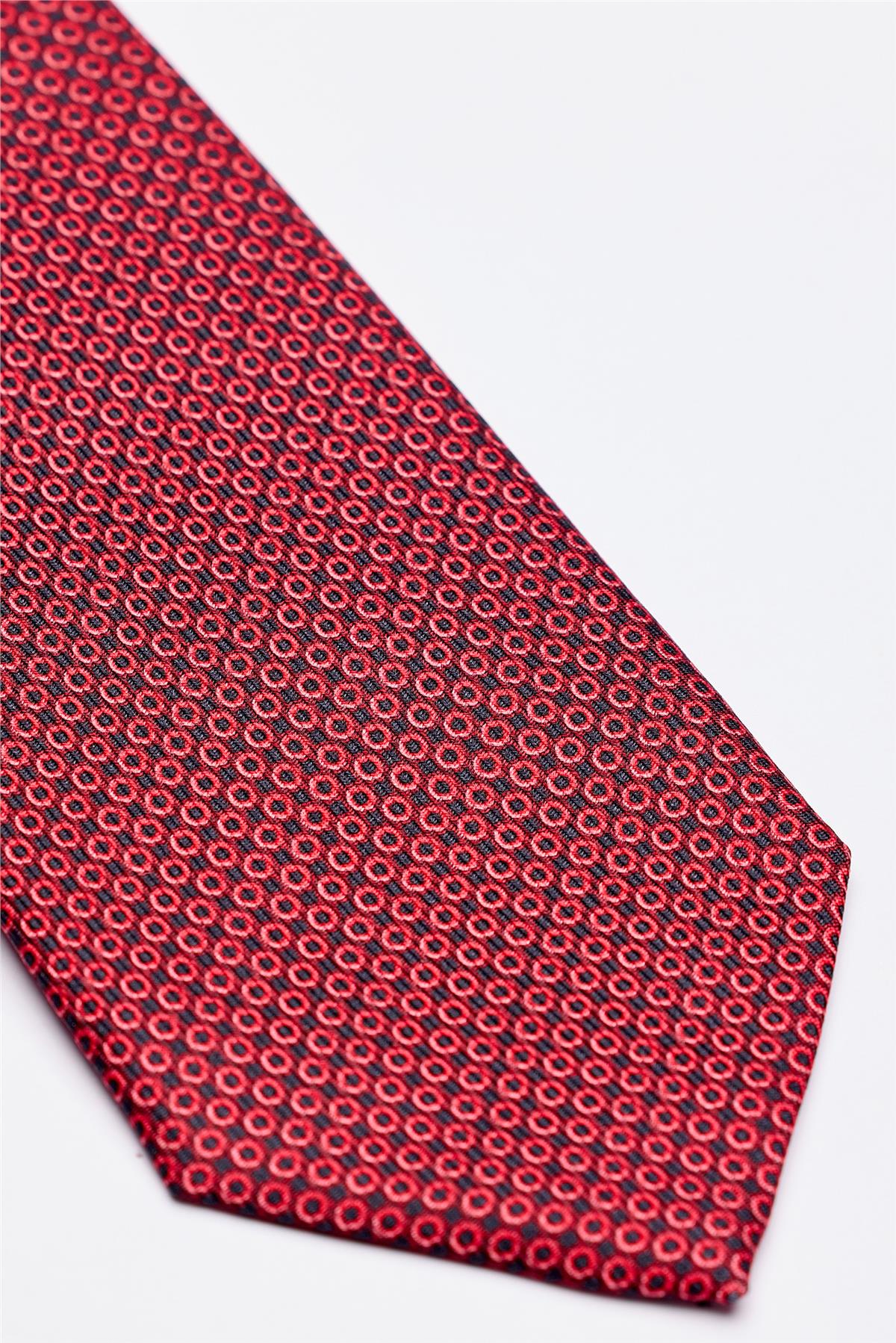Kırmızı Puantiyeli Desenli 7 Fold İpek Kravat - Image 3