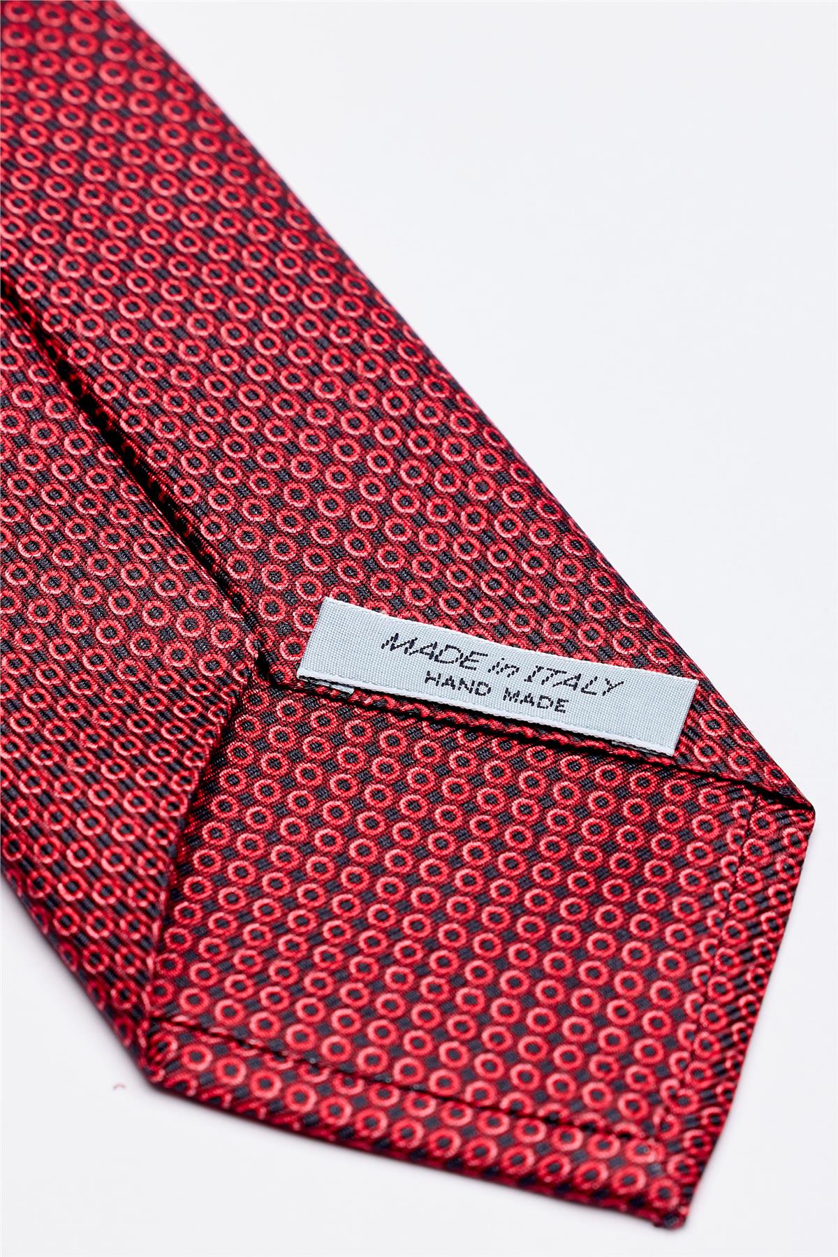 Kırmızı Puantiyeli Desenli 7 Fold İpek Kravat - Image 4