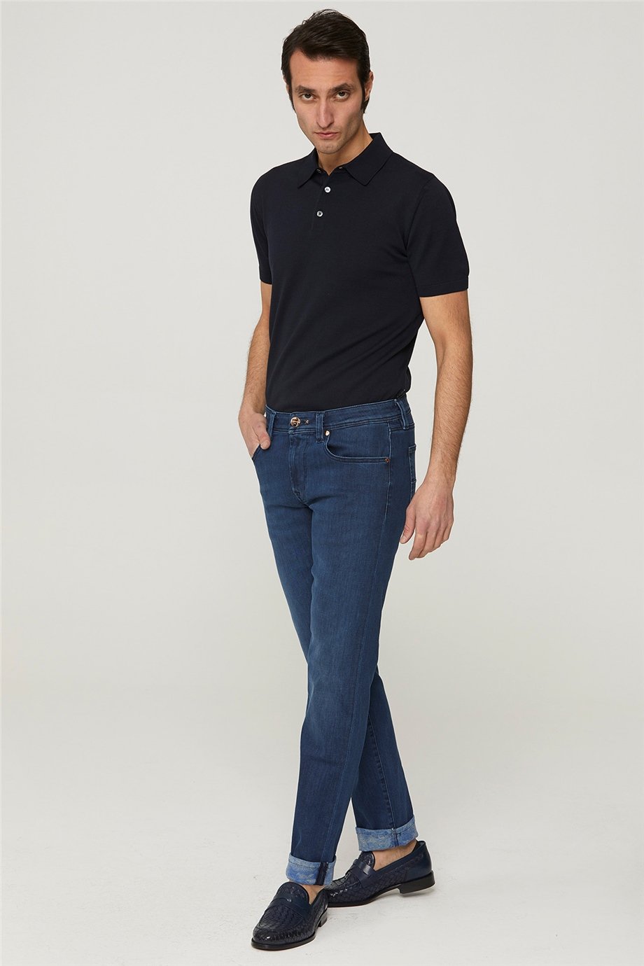 Koyu Mavi Michelangelo Slim Denim Pantolon - Image 1