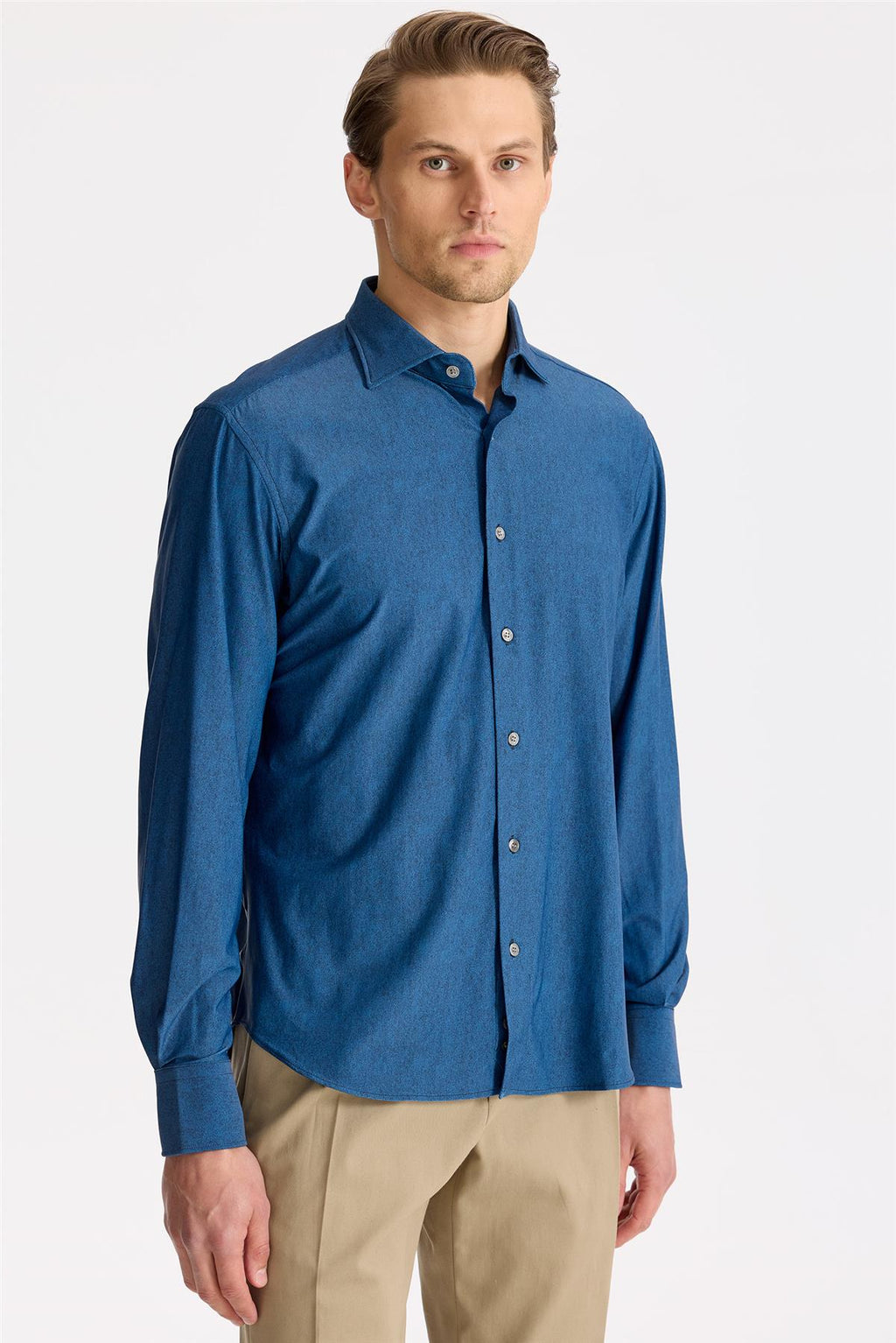 Koyu Mavi Teknik Kumaş Gömlek - Image 5