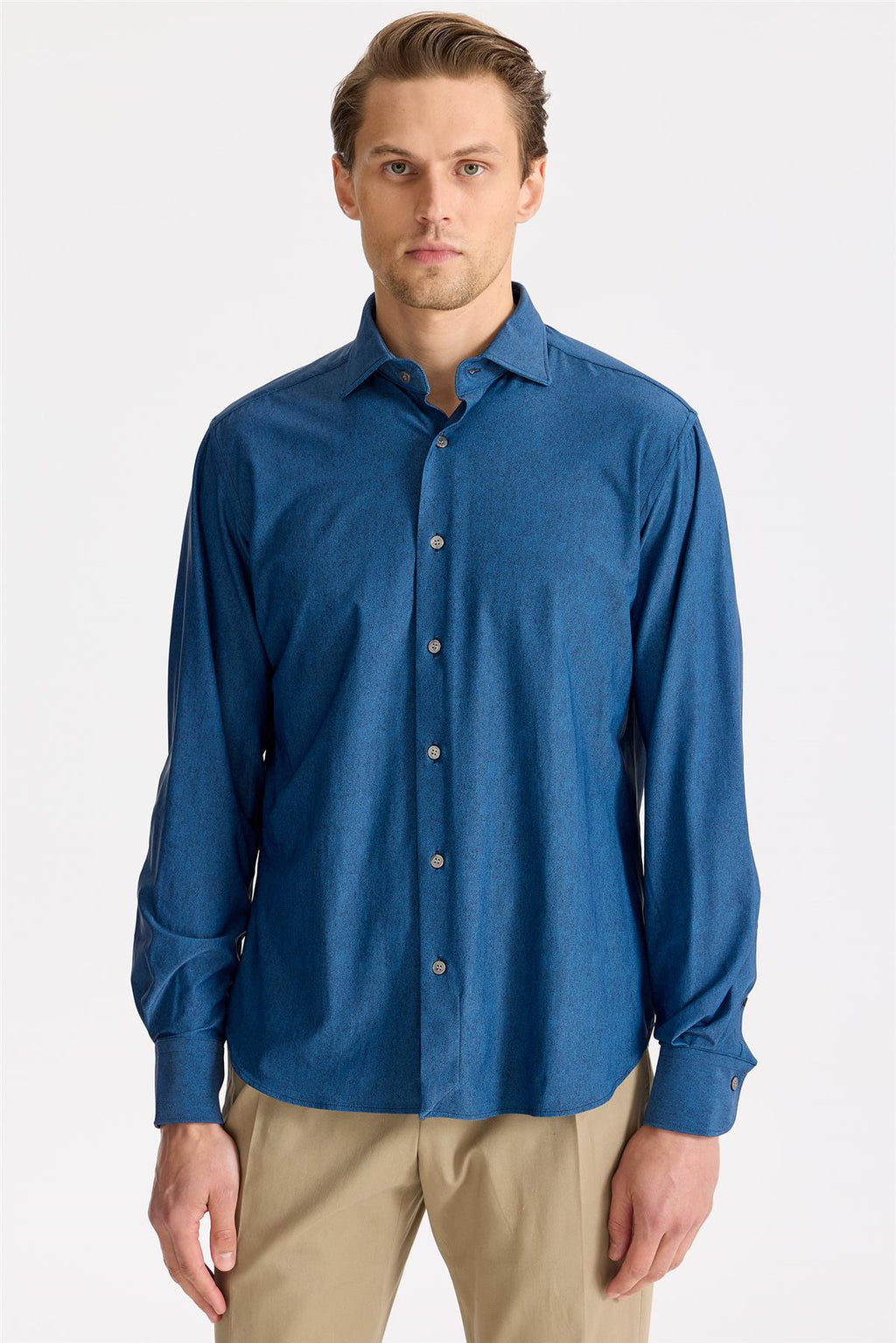 Koyu Mavi Teknik Kumaş Gömlek - Image 1