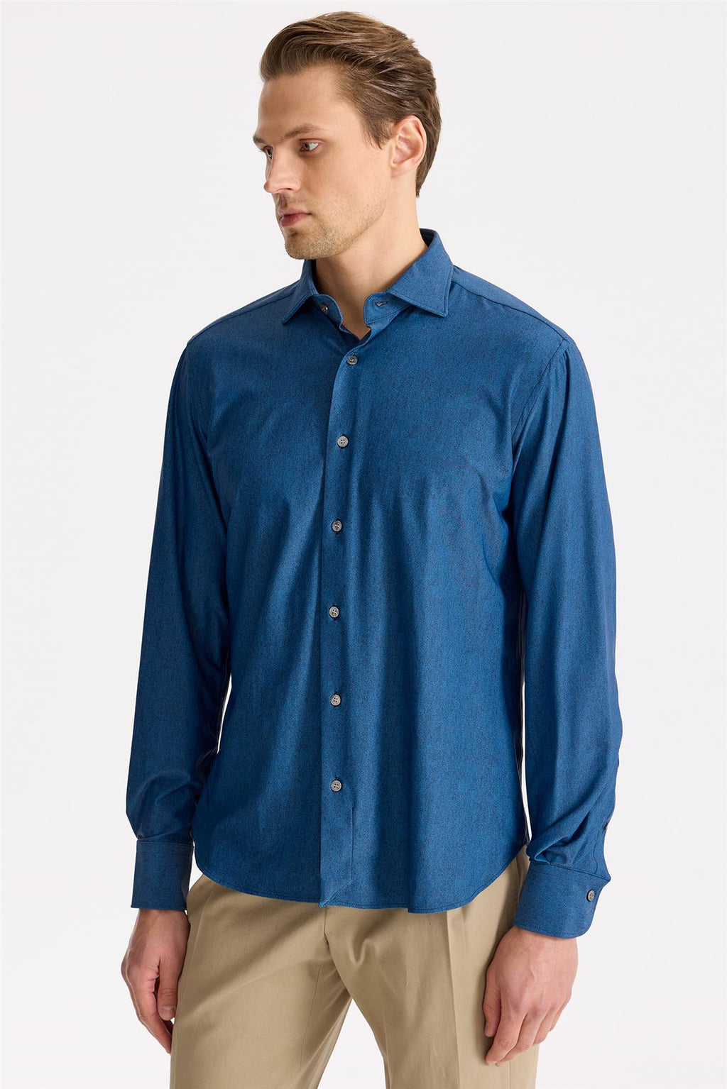 Koyu Mavi Teknik Kumaş Gömlek - Image 2