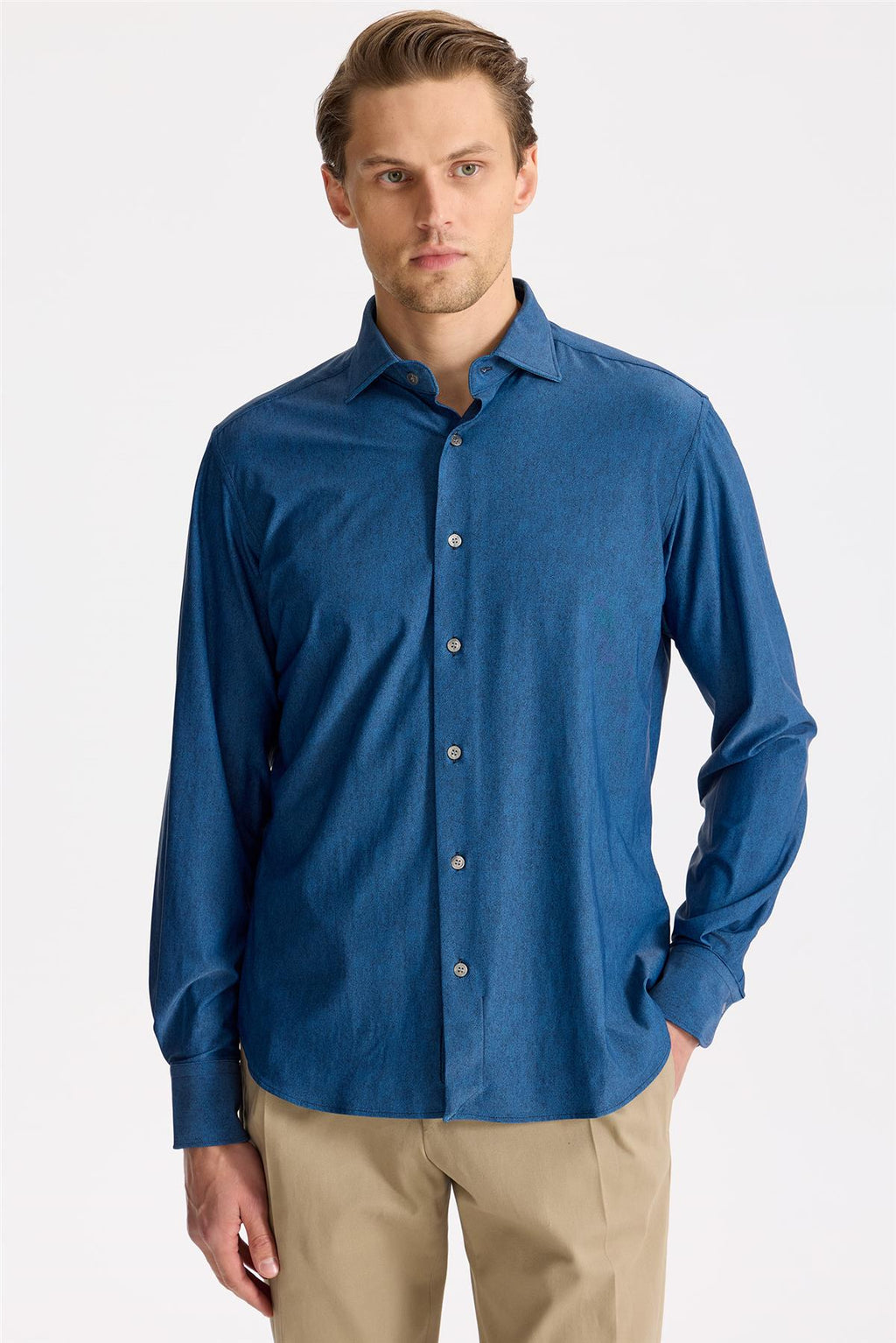 Koyu Mavi Teknik Kumaş Gömlek - Image 3