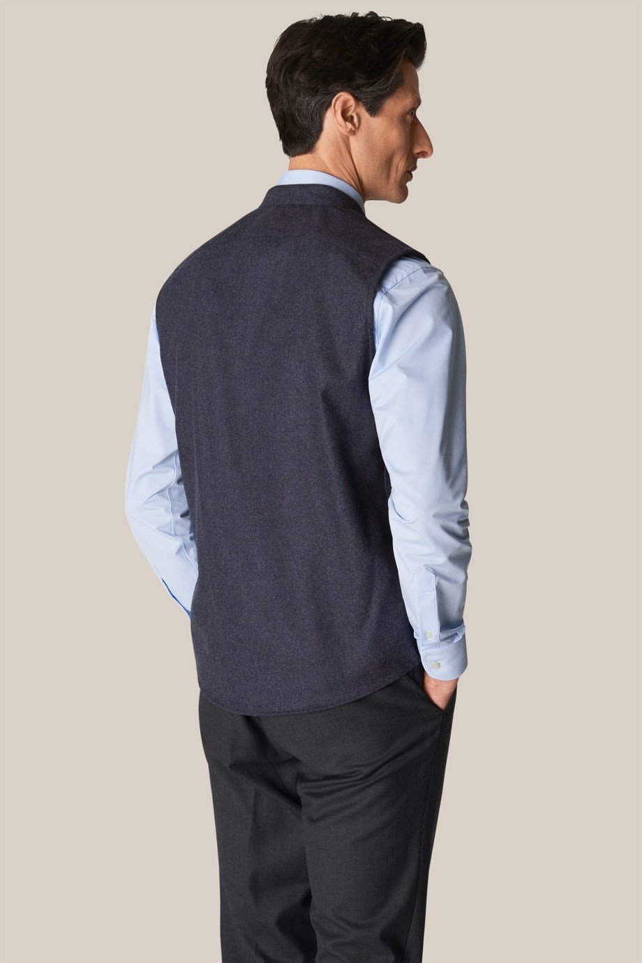 Koyu Mavi Yün Kaşmir Flannel Yelek - Image 2