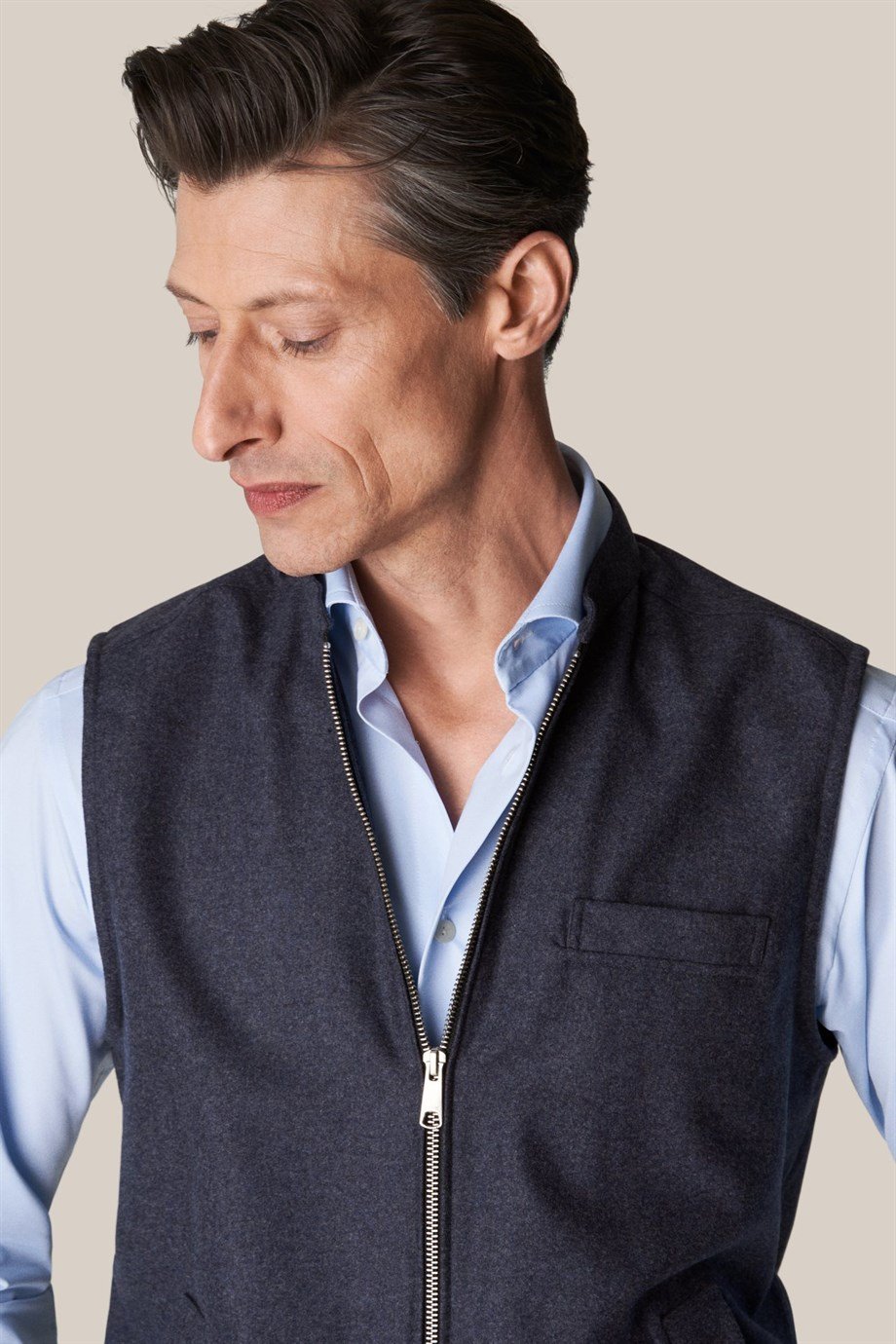 Koyu Mavi Yün Kaşmir Flannel Yelek - Image 3