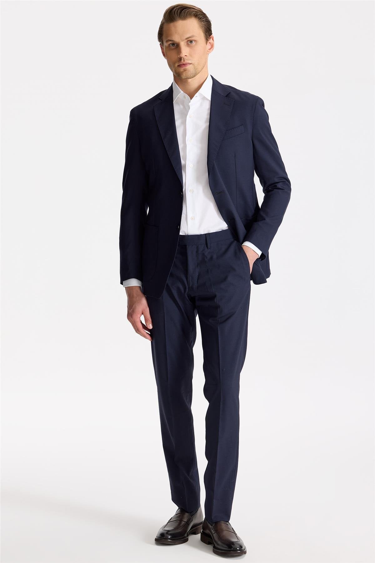 Lacivert Astarsız Yün Takım Elbise - Image 5