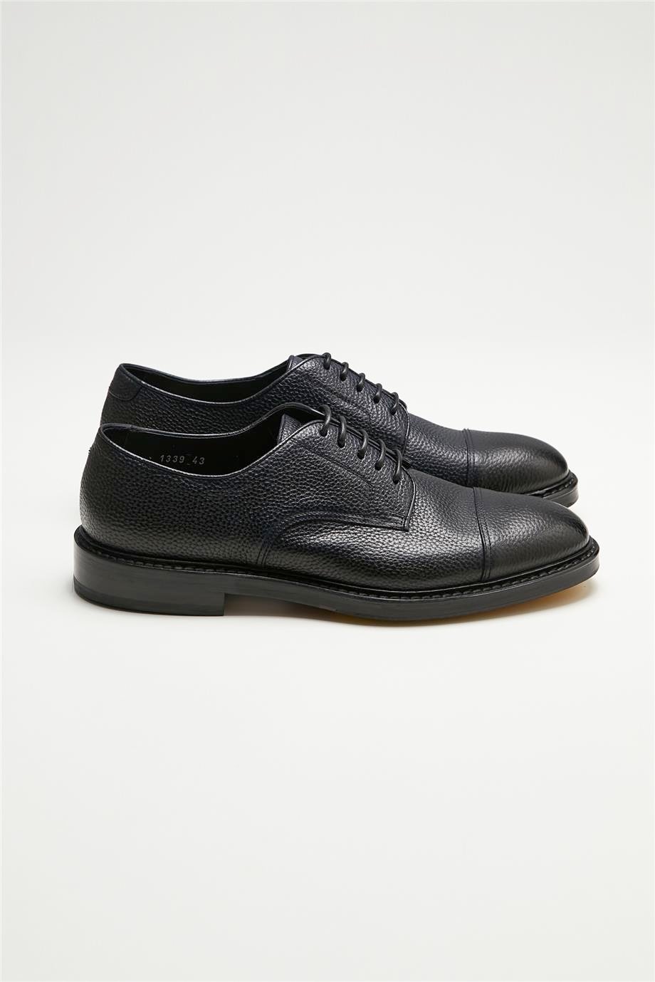 Lacivert Bağcıklı Derby Deri Ayakkabı - Image 1