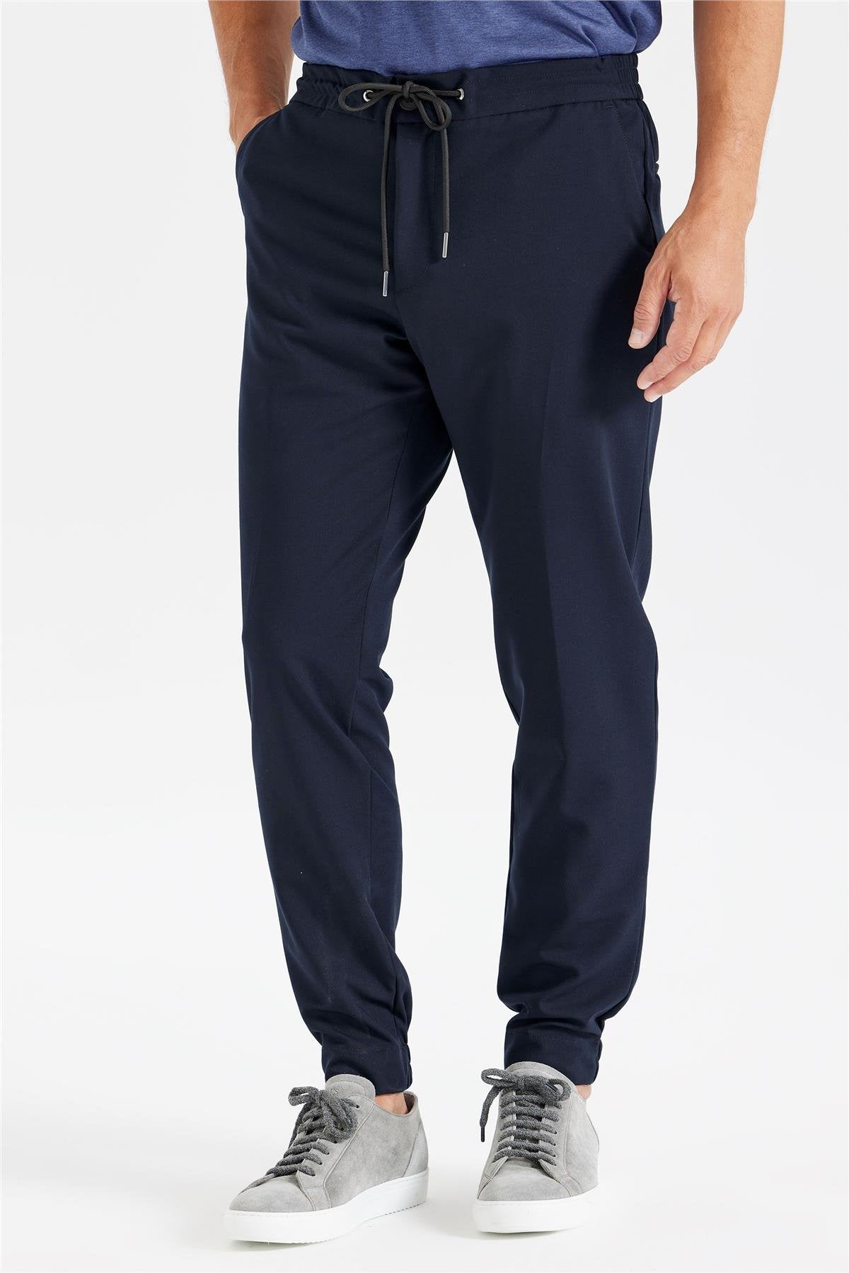 Lacivert Bağcıklı Jogger Teknik Pantolon - Image 2