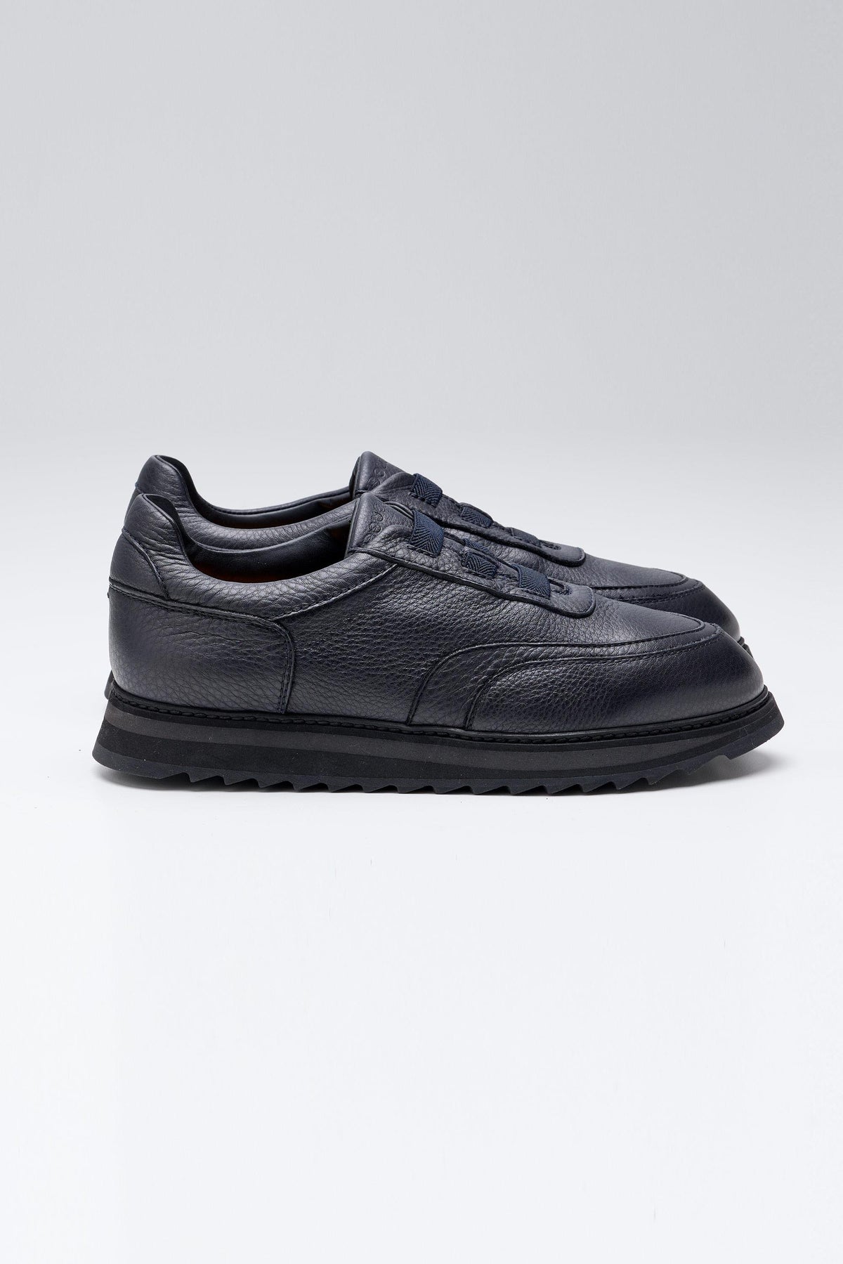 Lacivert Bağcıksız Deri Sneaker