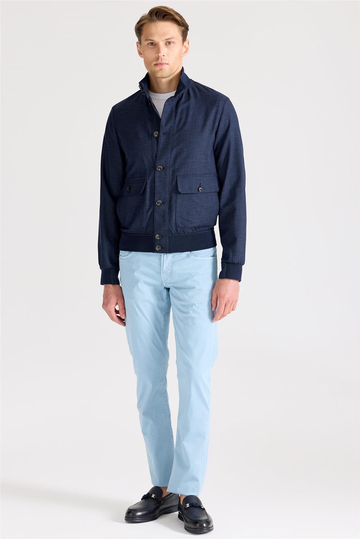 Lacivert Baharlık Bomber Yün Mont - Image 3