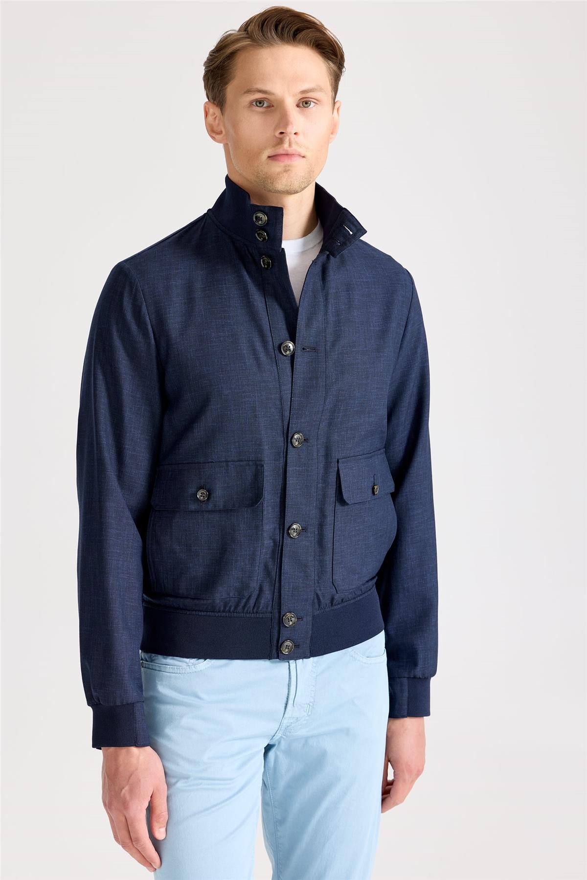 Lacivert Baharlık Bomber Yün Mont - Image 4