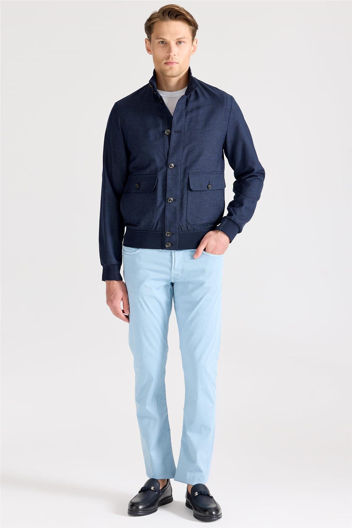 Lacivert Baharlık Bomber Yün Mont - Image 1