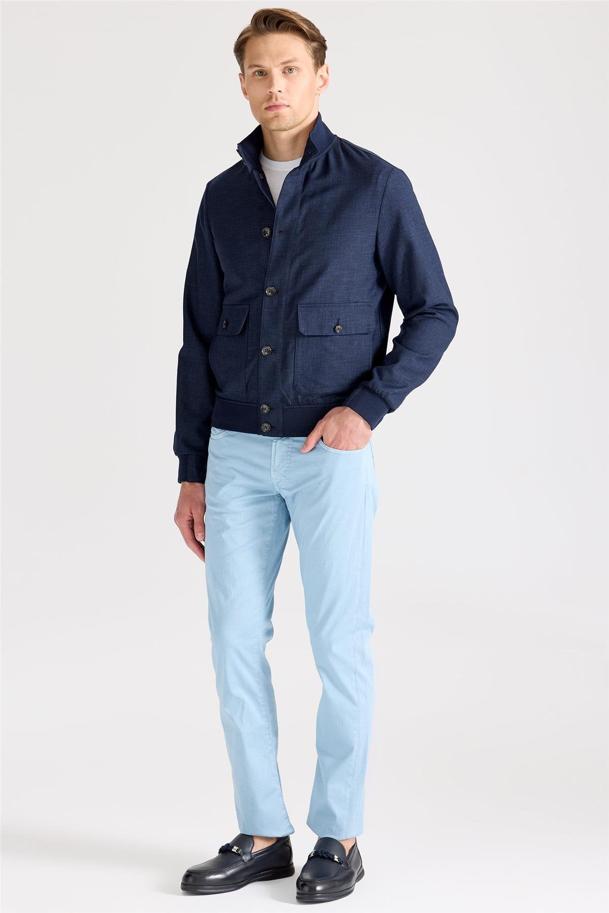 Lacivert Baharlık Bomber Yün Mont - Image 2