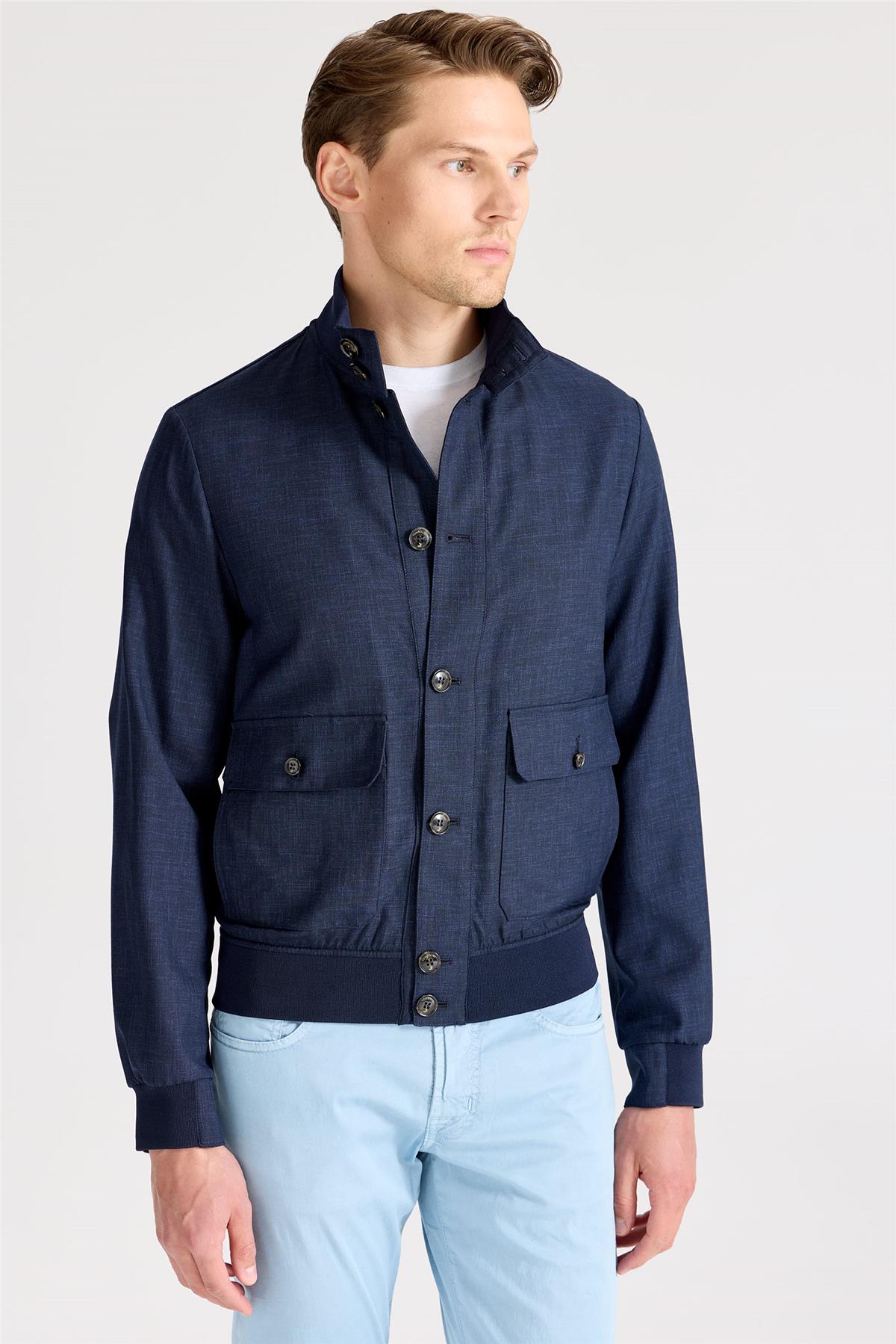 Lacivert Baharlık Bomber Yün Mont - Image 5