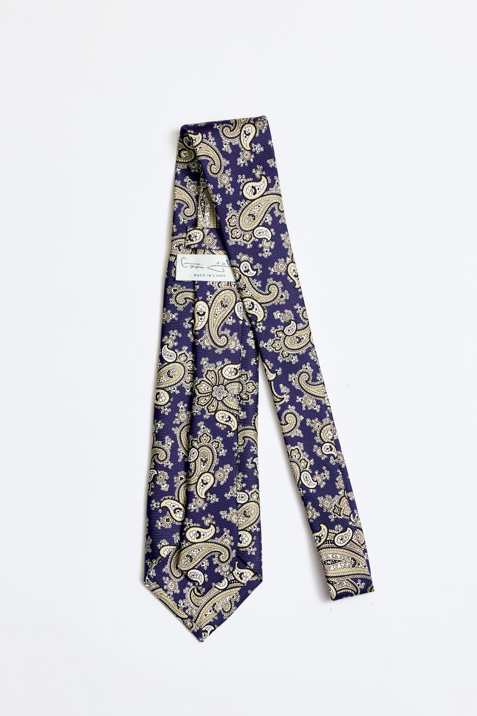 Lacivert Bej 5 Fold İpek Kravat