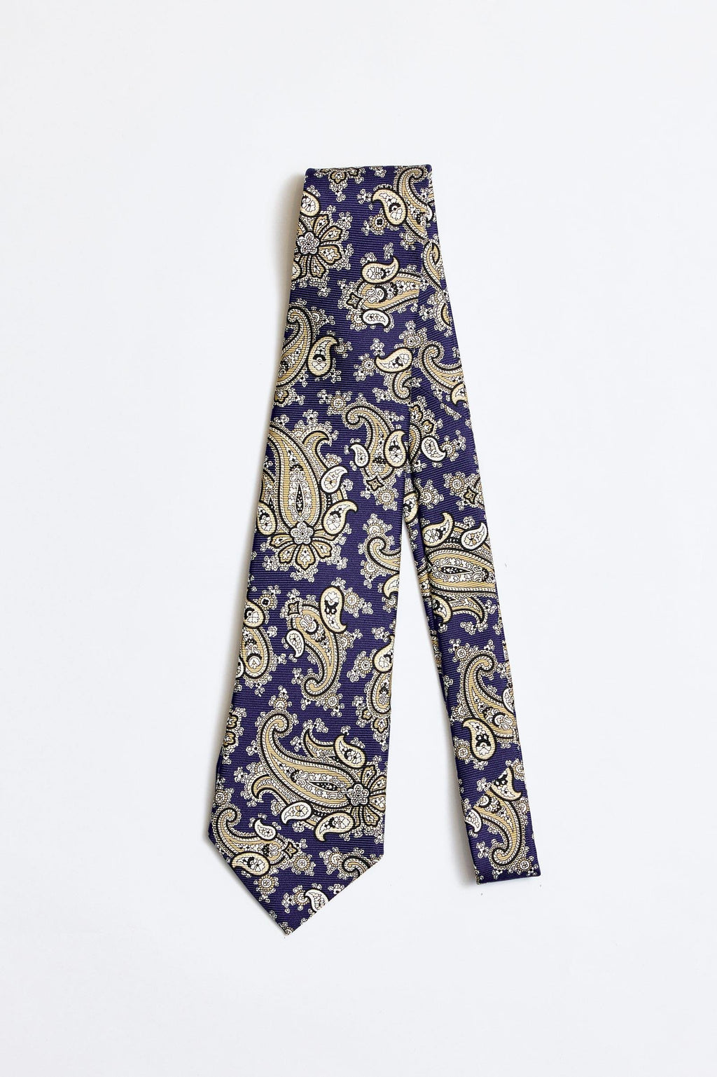 Lacivert Bej 5 Fold İpek Kravat