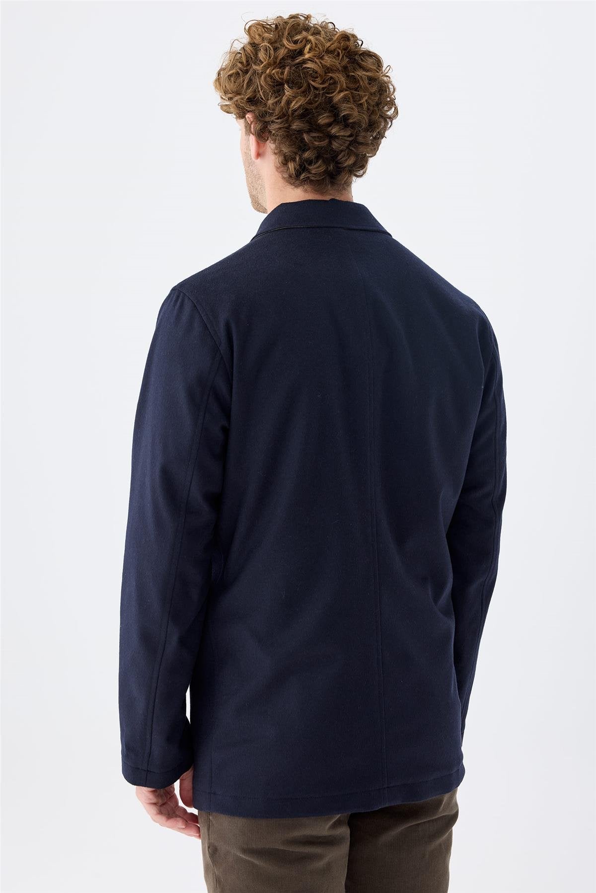 Lacivert Bej Çift Taraflı Kaşmir Mont - Image 3