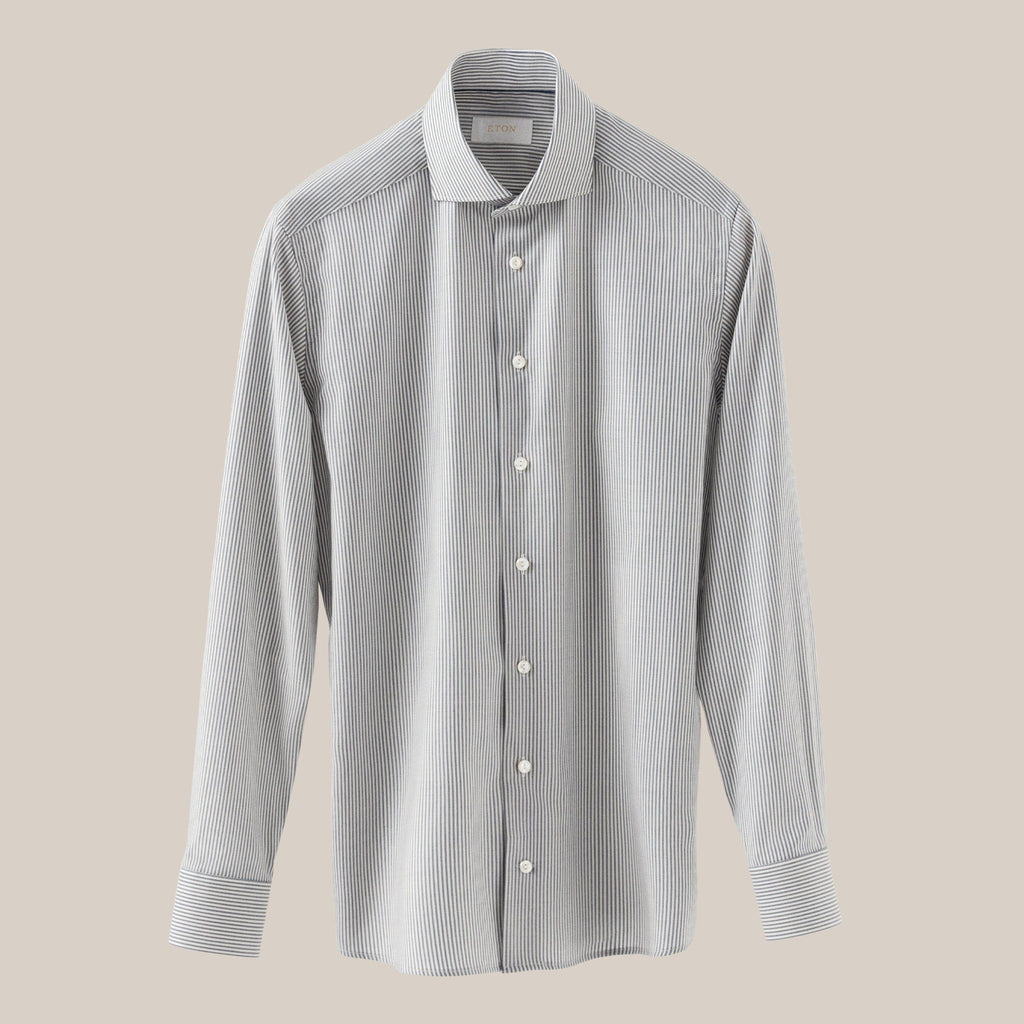 Lacivert Bengal Çizgili Merino Yün Gömlek - Image 3