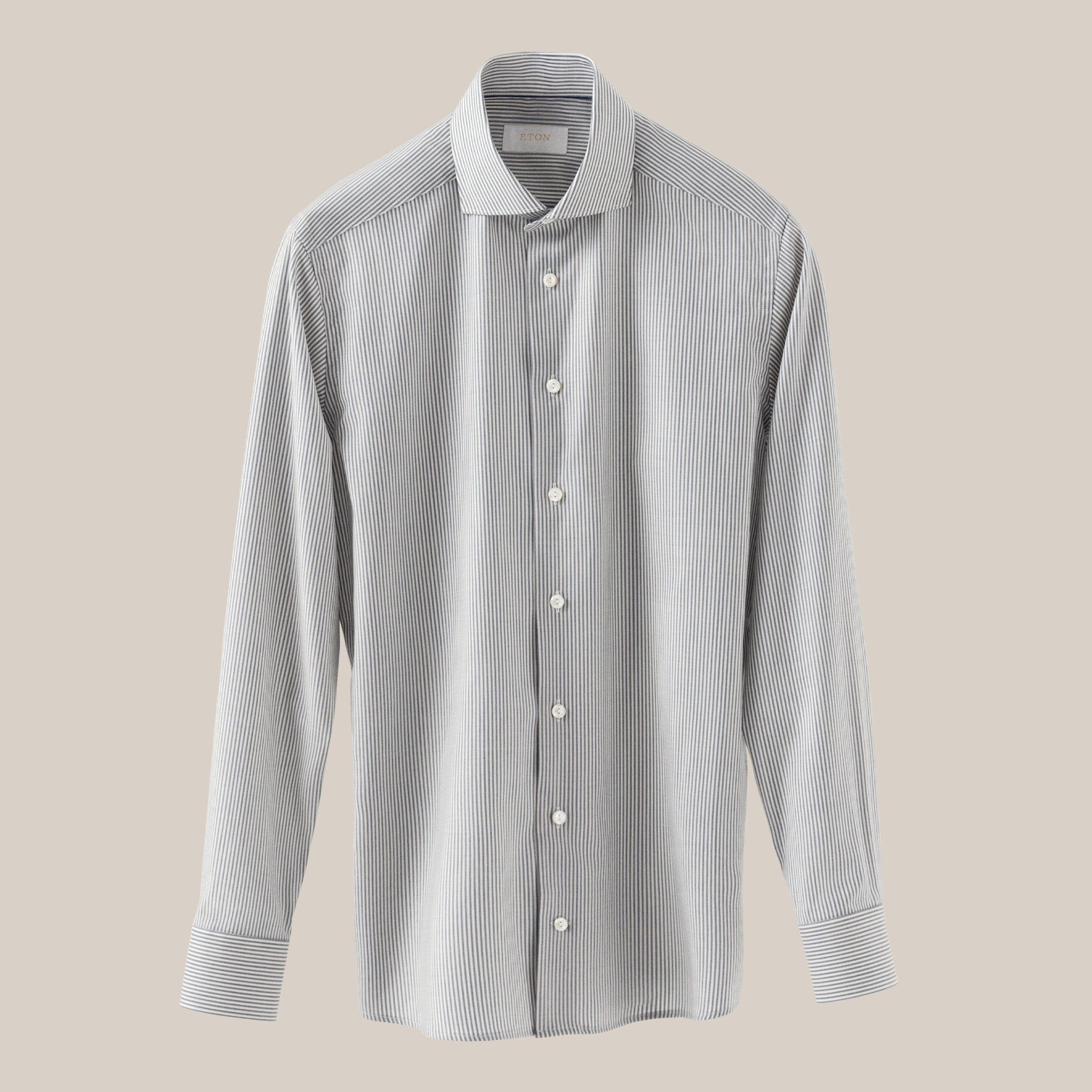 Lacivert Bengal Çizgili Merino Yün Gömlek - Image 3