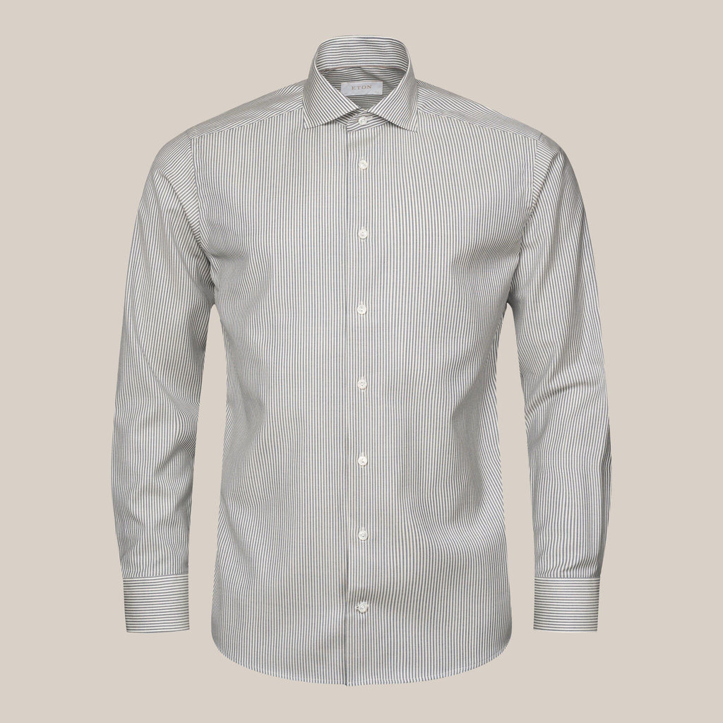 Lacivert Bengal Çizgili Merino Yün Gömlek - Image 4