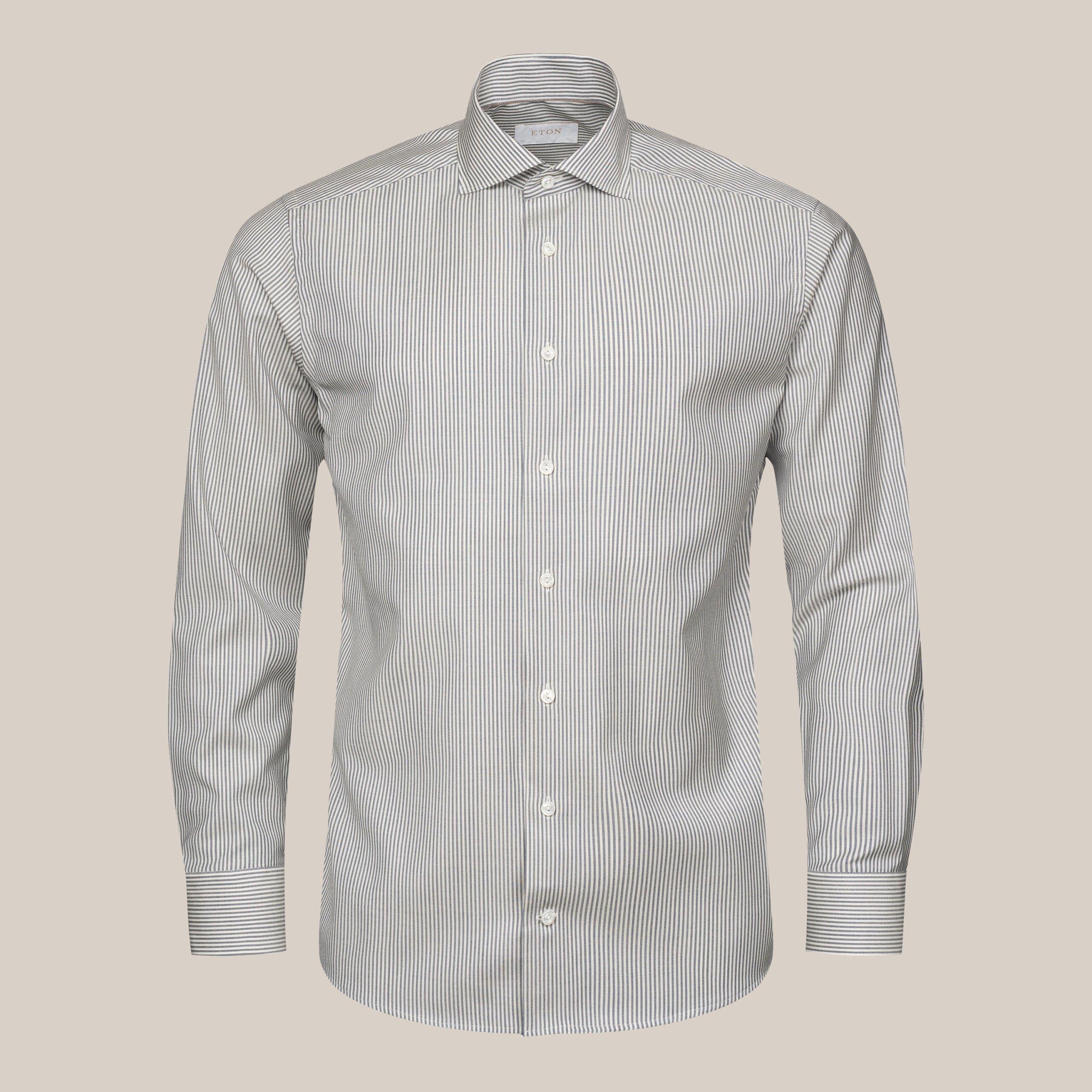 Lacivert Bengal Çizgili Merino Yün Gömlek - Image 4