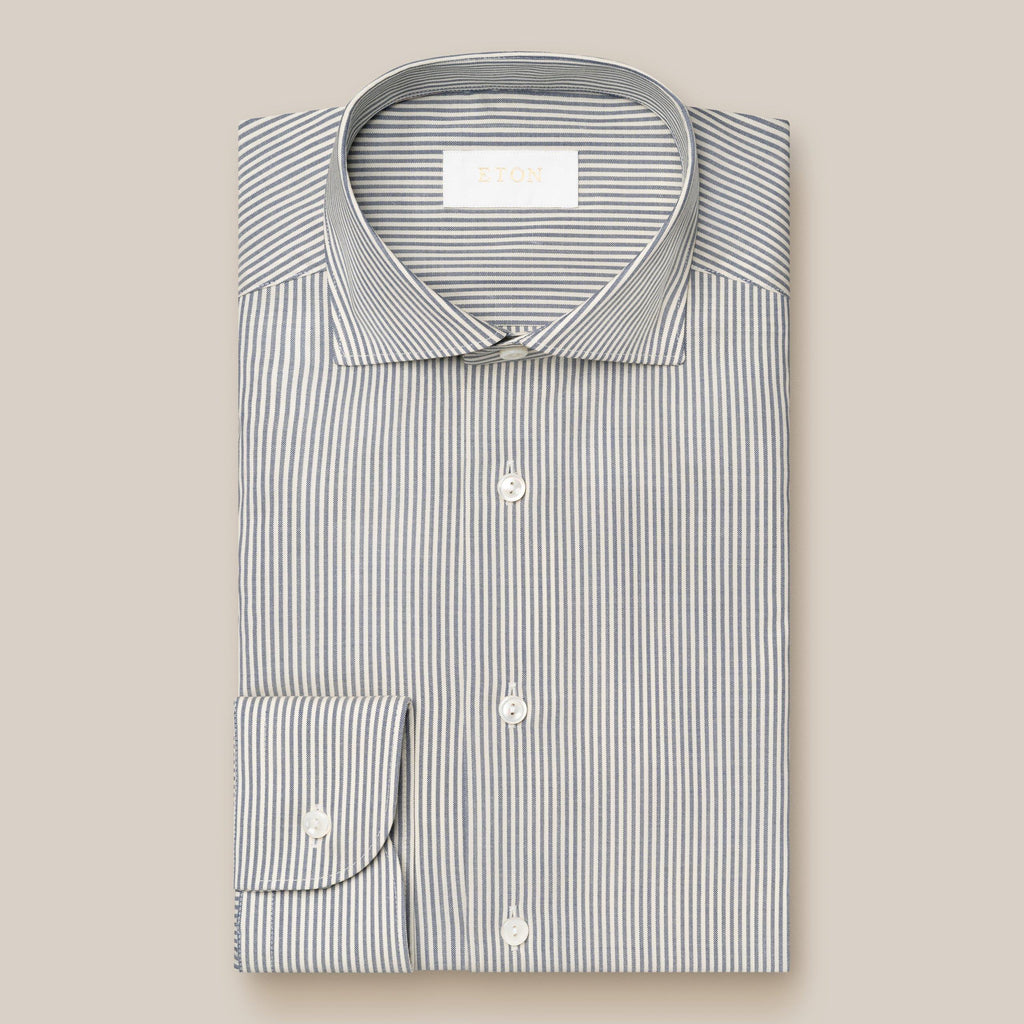 Lacivert Bengal Çizgili Merino Yün Gömlek - Image 5