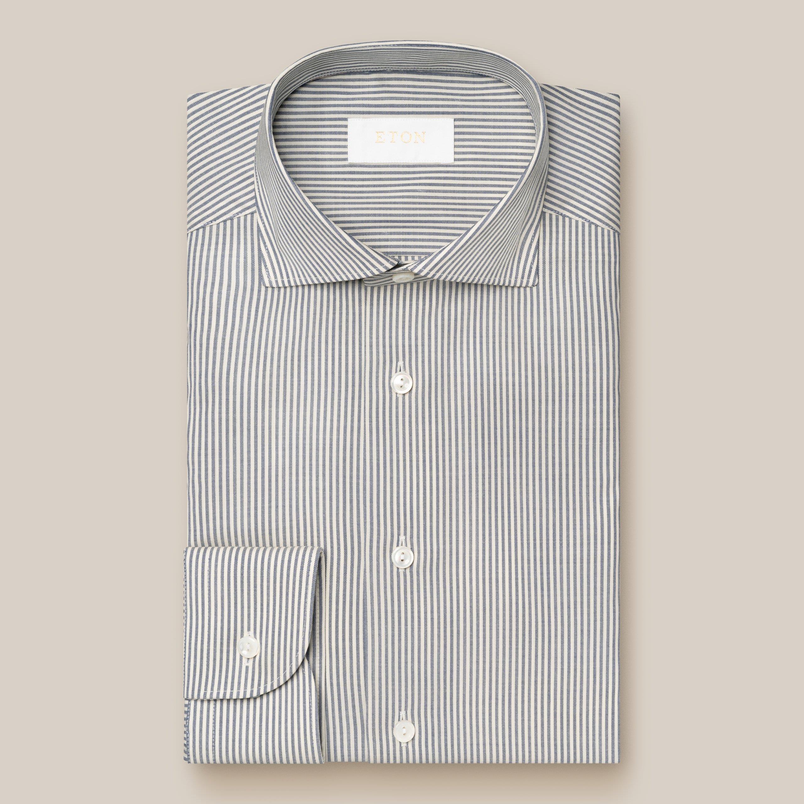 Lacivert Bengal Çizgili Merino Yün Gömlek - Image 5