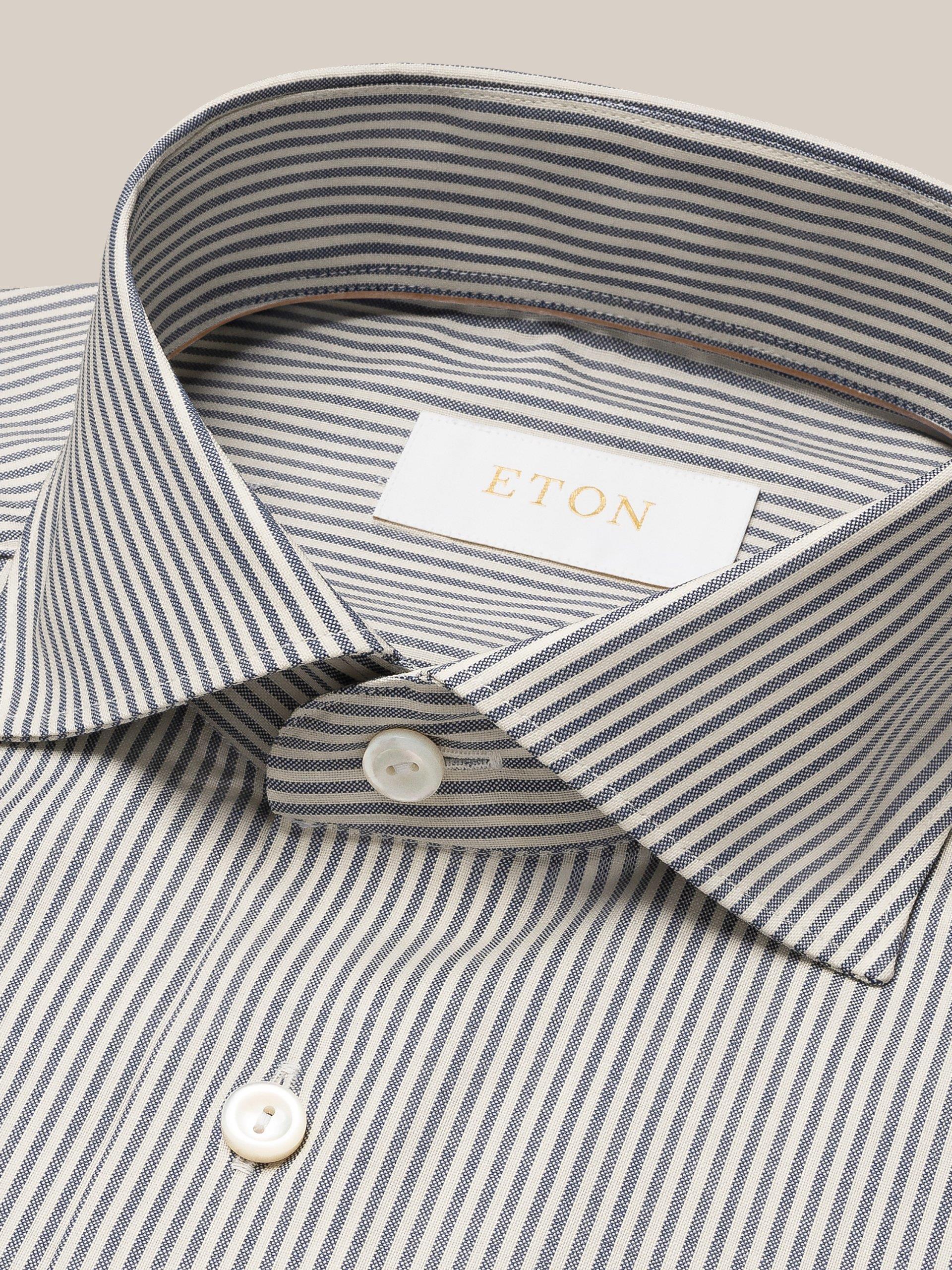 Lacivert Bengal Çizgili Merino Yün Gömlek - Image 2