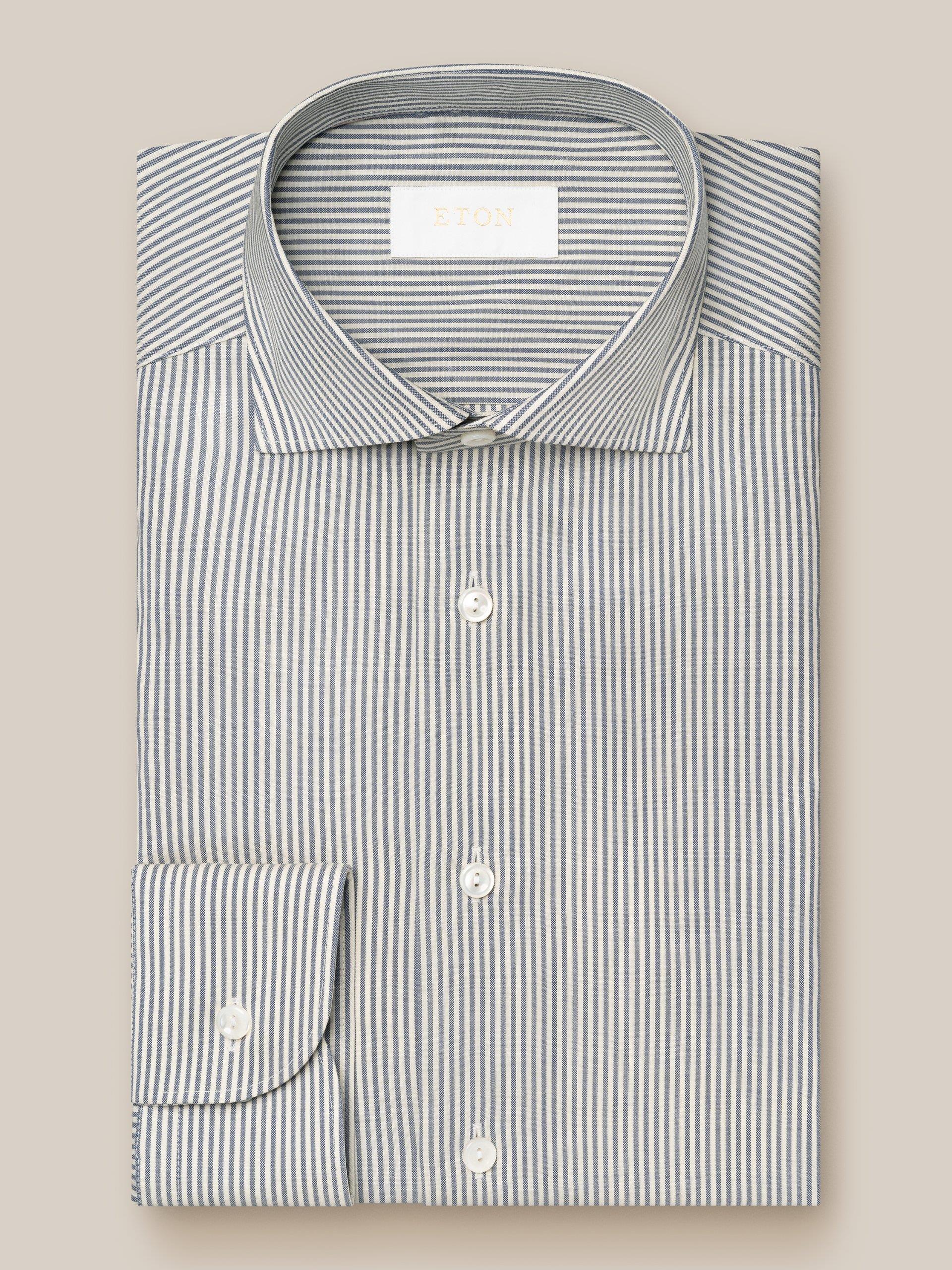 Lacivert Bengal Çizgili Merino Yün Gömlek - Image 1