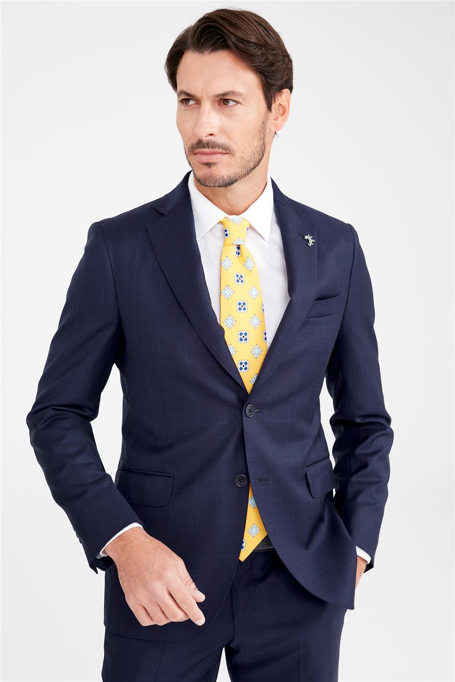 Lacivert Bordo Kareli Yün Takım Elbise - Image 5