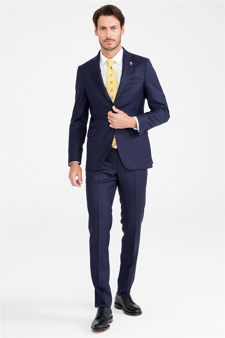 Lacivert Bordo Kareli Yün Takım Elbise - Image 3