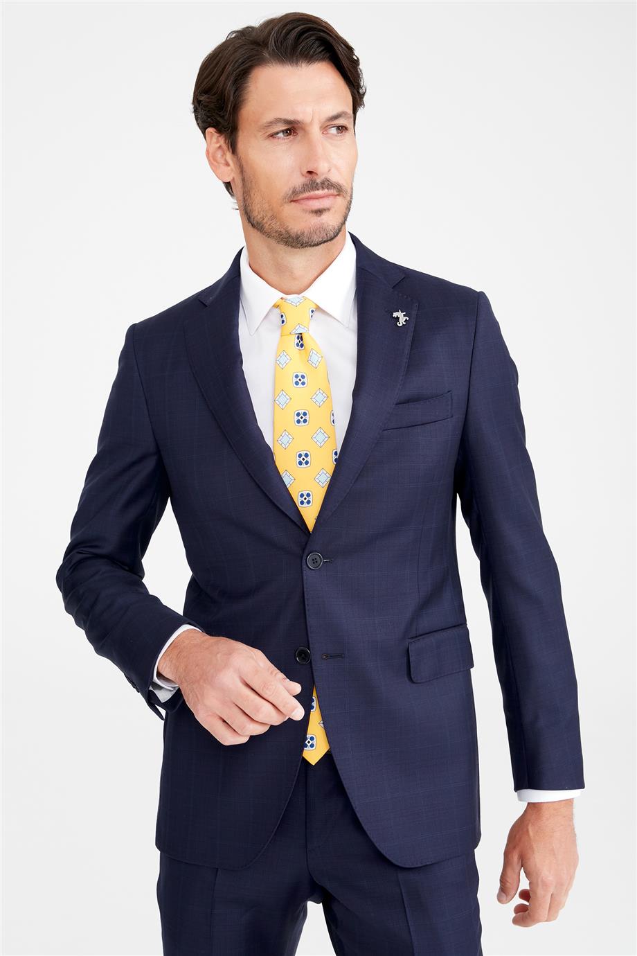 Lacivert Bordo Kareli Yün Takım Elbise - Image 4