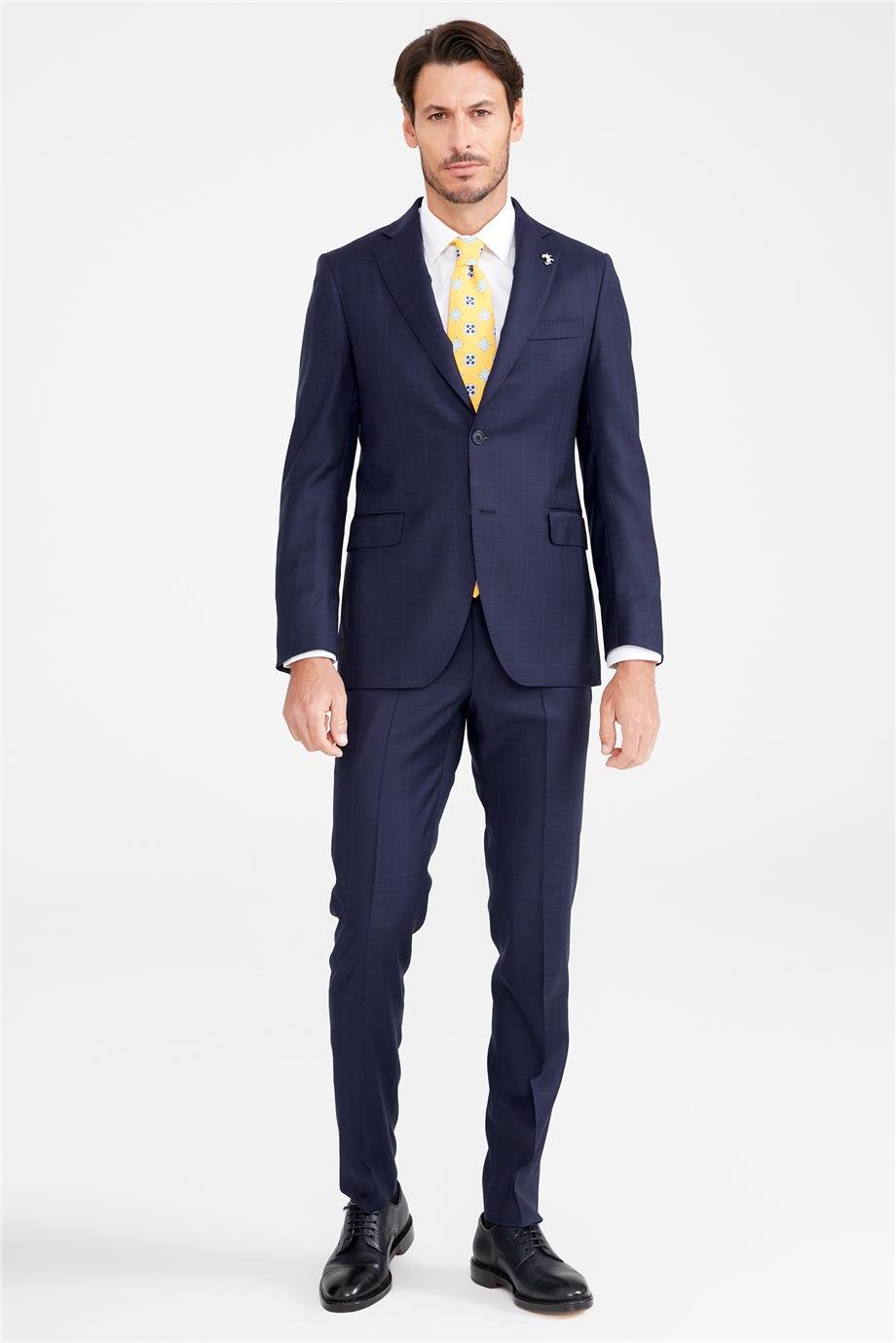 Lacivert Bordo Kareli Yün Takım Elbise - Image 1